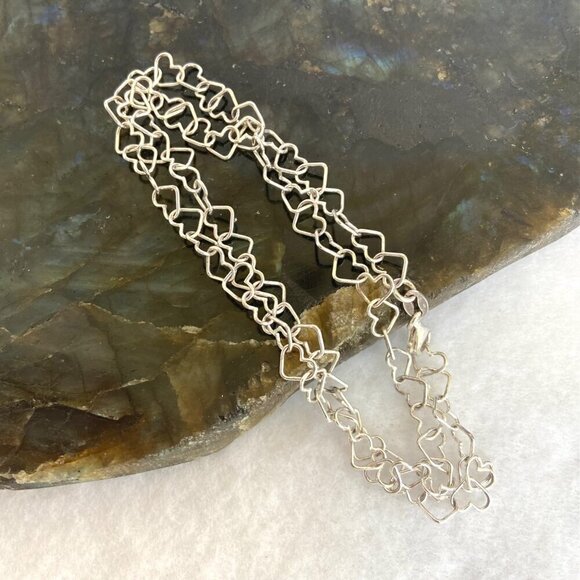 Sterling Silver 925 IBB Dainty 6MM Open Heart Link Chain Necklace 17.5" - Picture 6 of 16